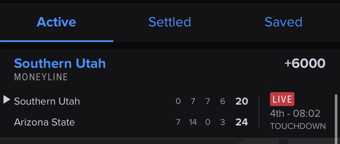 F2SSpyTrader's tweet photo. WHAT IS GOING ON IN THIS GAME??

ML +6000 ⚪️
SU +27.5 (Plus Money) ⚪️

LETS GOOOOOO CASH SPREAD 

#PAC12 #ASU #SOUTHERNUTAH https://t.co/NNO8yG7pyx