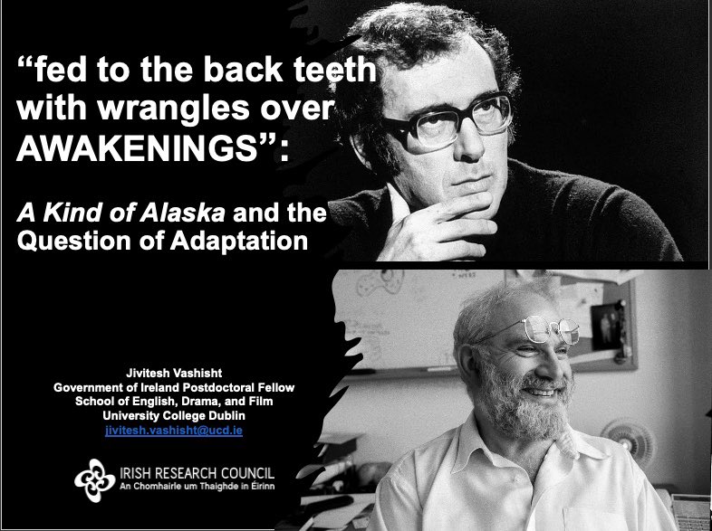 Dr Jivitesh Vashisht (@jivi_teshv) on Twitter photo #HaroldPinter and #OliverSacks: adaptation theorists?
Trialing some Very New thoughts this morning from my <a href="/IrishResearch/">We are now Research Ireland</a> project at the “Pinter and Adaptation” symposium, University of Reading!
<a href="/UCD_English/">UCD English Studies</a> <a href="/OliverSacks/">Oliver Sacks Fdn.</a> <a href="/adaptstudies/">Association of Adaptation Studies</a> #HaroldPinter and #OliverSacks: adaptation theorists?
Trialing some Very New thoughts this morning from my <a href="/IrishResearch/">We are now Research Ireland</a> project at the “Pinter and Adaptation” symposium, University of Reading!
<a href="/UCD_English/">UCD English Studies</a> <a href="/OliverSacks/">Oliver Sacks Fdn.</a> <a href="/adaptstudies/">Association of Adaptation Studies</a>