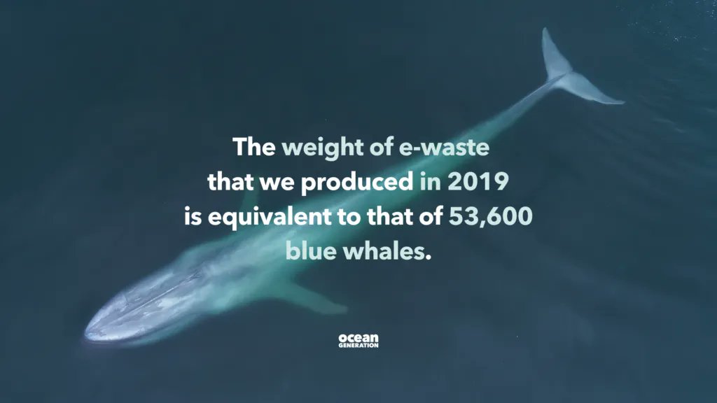 The weight ⚖️ of our e-waste in 2019 = The weight of 53, 600 blue whales. 🐋 This is everything you need to know about the environmental impact of e-waste: buff.ly/3OF67s2 #OceanGeneration #Ocean #Environment #Nature #Sustainability #OceanDecade #Waste #Pollution