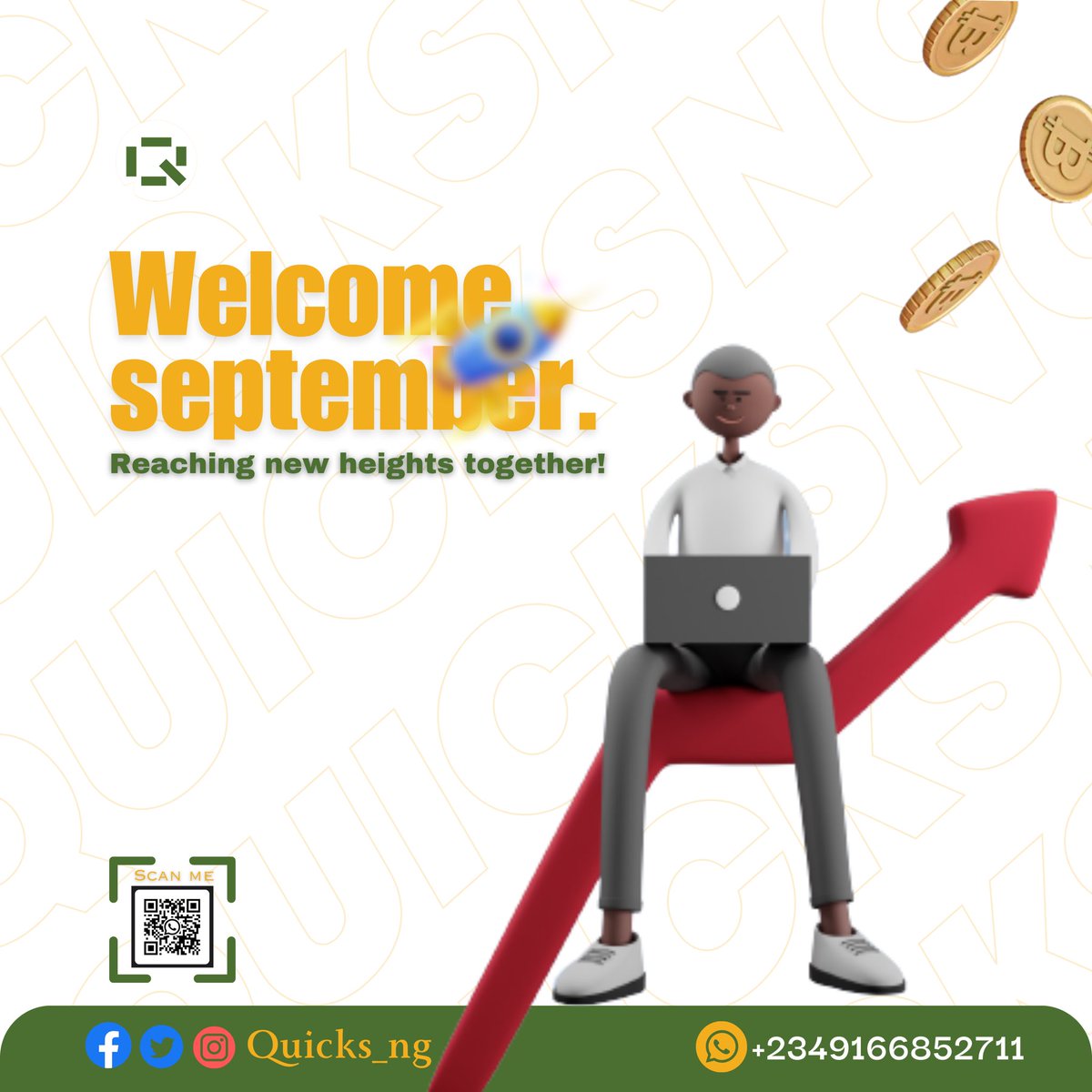 It’s the beginning of a new month & a fresh start to set goals straight and achieve them.

Let’s help you smash your goals of reaching new financial heights through your exchange of digital assets.

Happy new month.

#quicksng
#newmonthnewgoals