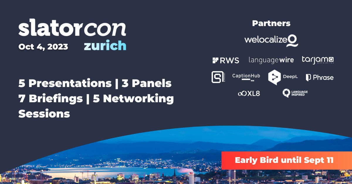 slatornews's tweet photo. #SlatorConZU23: Presenting our Partners
@Welocalize, @RWSGroup, @LanguageWire, @TarjamaMENA, @Supertext, @CaptionHubHQ, @DeepLcom, @PhraseSuite, XL8, @inspiredbylang
Join 120+ #localizationleaders
Early🐦 Tickets 👉 https://t.co/82xXOs9MtU
#LSP #enterprise #CEO #networking https://t.co/Z0w6IGtCGl