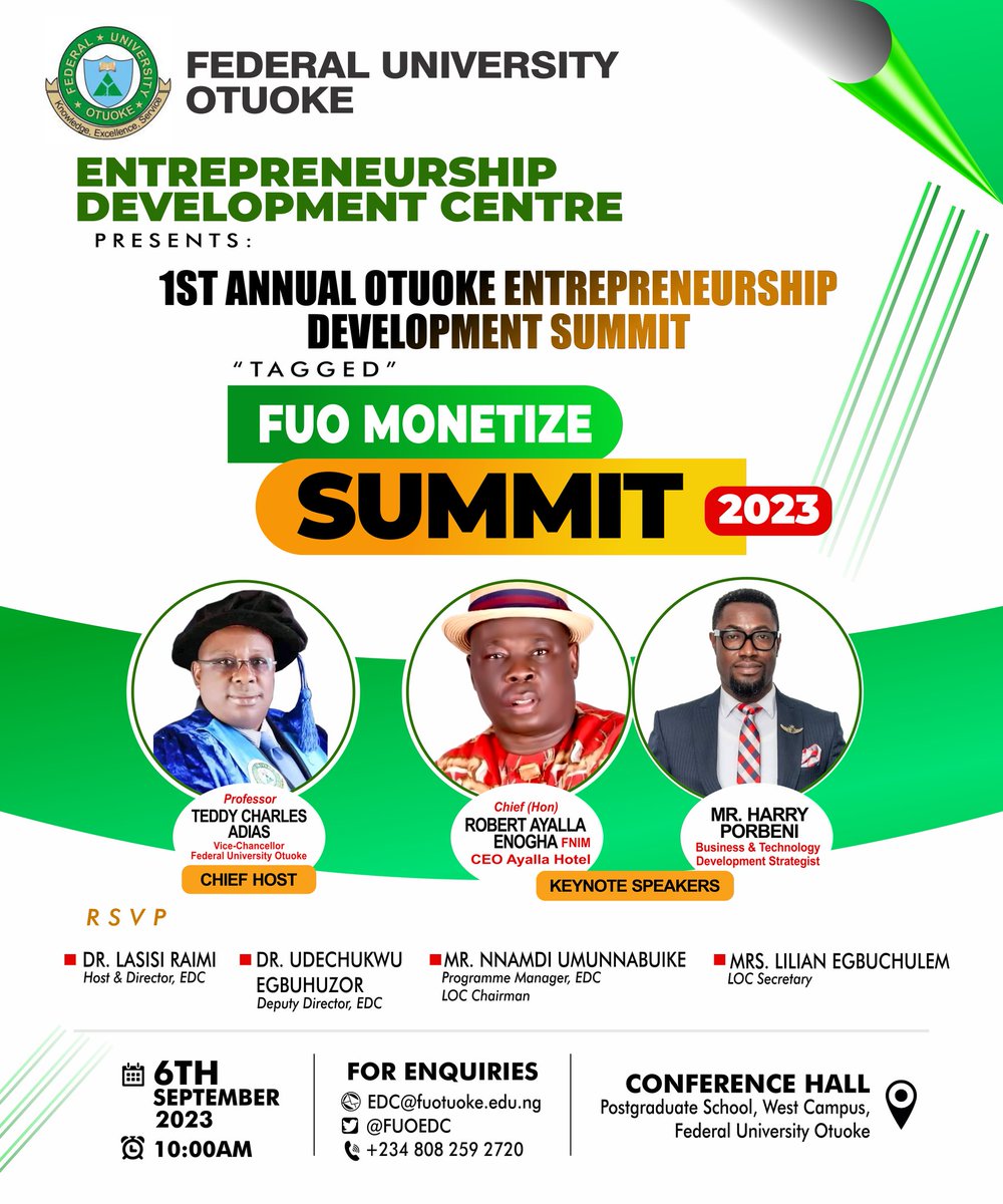 Calling all entrepreneurs! The FUO Monetize Summit is happening on September 6th, 2023. Register now to learn how to turn your ideas into successful businesses. #FUOMonetizeSummit 
#Innovation 
#Entrepreneurship