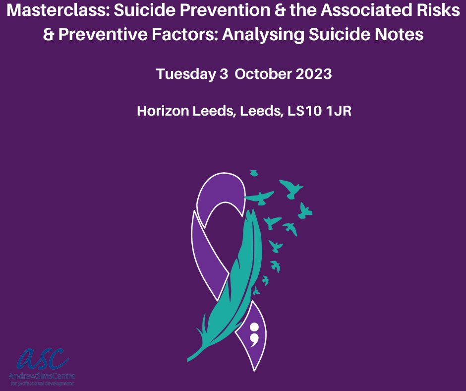 Mcs: Suicide Prevention Tuesday 3 October 2023 Horizon Leeds Led by @CalliTP the talk will focus on suicide prevention strategies and how the online environment could post a risk for individuals with suicide ideation. Book On: rb.gy/syc9k #ASC #LYPFT #NHS