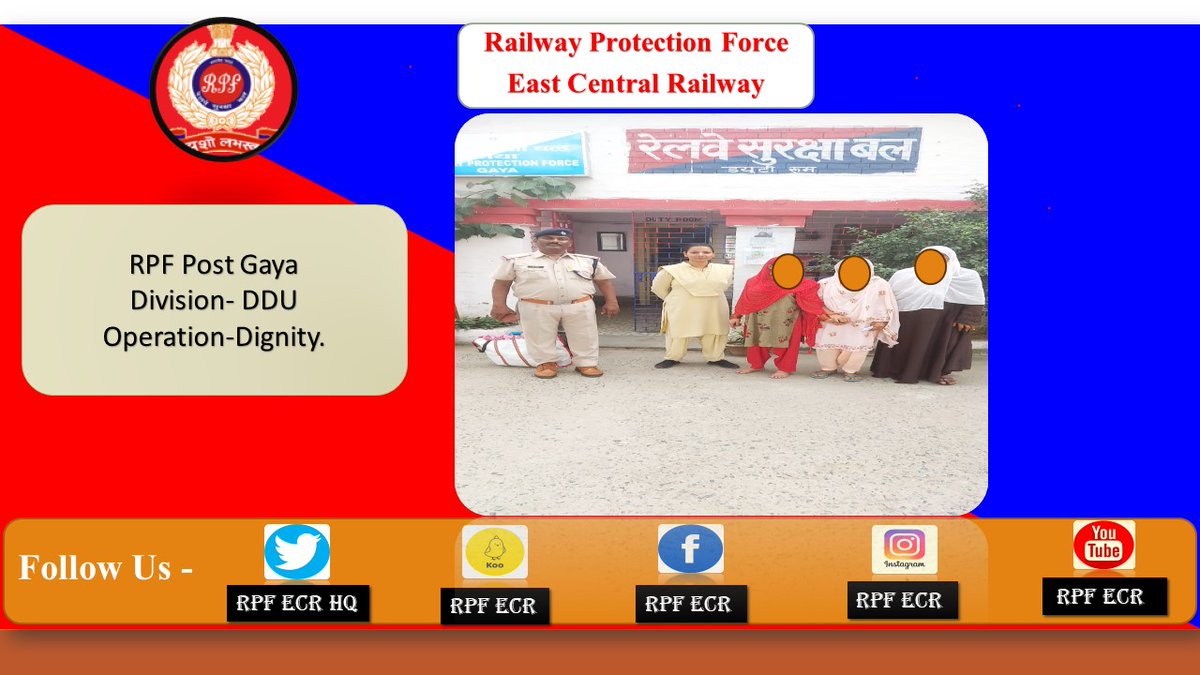 rpfecrhq1's tweet image. On 31.08.23 acting under operation #Diginity #RPF_Gaya rescued one unsound lady passenger and handed over to her relative.
@RPF_INDIA