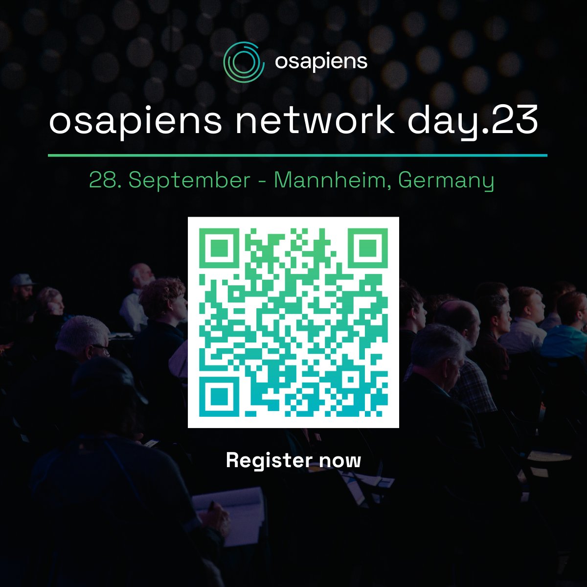 osapiens_ (@osapiens_) on Twitter photo Am 28. September findet im Congress Center Rosengarten in Mannheim der osapiens network day.23 statt - das Branchenevent zum Thema #Transparenz in der #Lieferkette. Einfach über den QR-Code anmelden! Am 28. September findet im Congress Center Rosengarten in Mannheim der osapiens network day.23 statt - das Branchenevent zum Thema #Transparenz in der #Lieferkette. Einfach über den QR-Code anmelden!