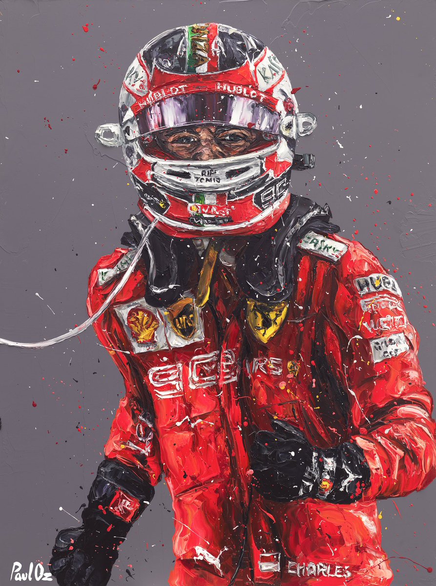 It’s Monza race weekend!
And marking the occasion with the unveiling of a new artwork, 2019 winner Charles Leclec. That was a popular one! And a perfect shot to celebrate the emotions of, as he climbed out of the car.
3x4ft oil on board, sold.