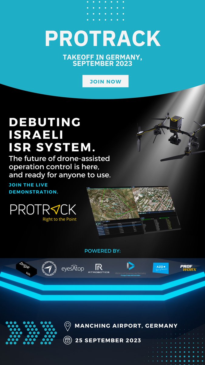 The future of drone-assisted operation and control is here. Mark your calendar for a live technical demonstration that will redefine possibilities through cutting-edge technology.

📅 September 25th, 2023
🕤 09:30 AM CEST
📍 Manching, Bavaria, Germany

🌐 spaceimpact.eu/protrack