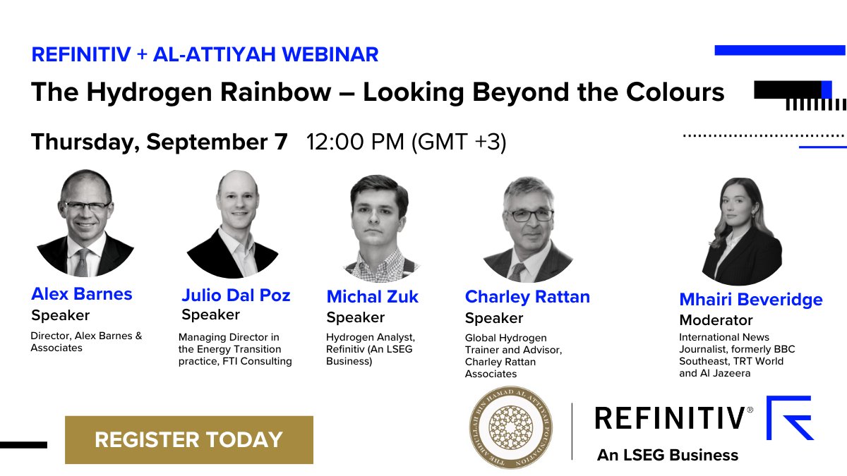 Happening next week - Join an insightful session with key industry experts from across the globe examining the hydrogen rainbow concept on the 7th of September 2023 at 12 PM Qatar time (GMT +3).

Register today: lseg.group/45iSgPa