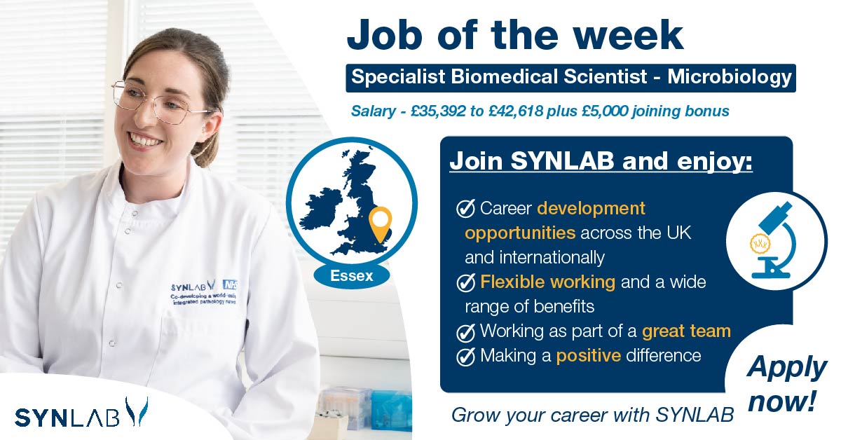 SYNLAB_UK's tweet photo. We are looking for a Specialist Biomedical Scientist to join our fast-paced and dynamic team.

The successful candidate will help to provide Microbiology services to local GPs and hospitals (@MSEHospitals).

Find out more &amp; submit your application here: https://t.co/xMsJVy3XoY https://t.co/FONeViBX8E