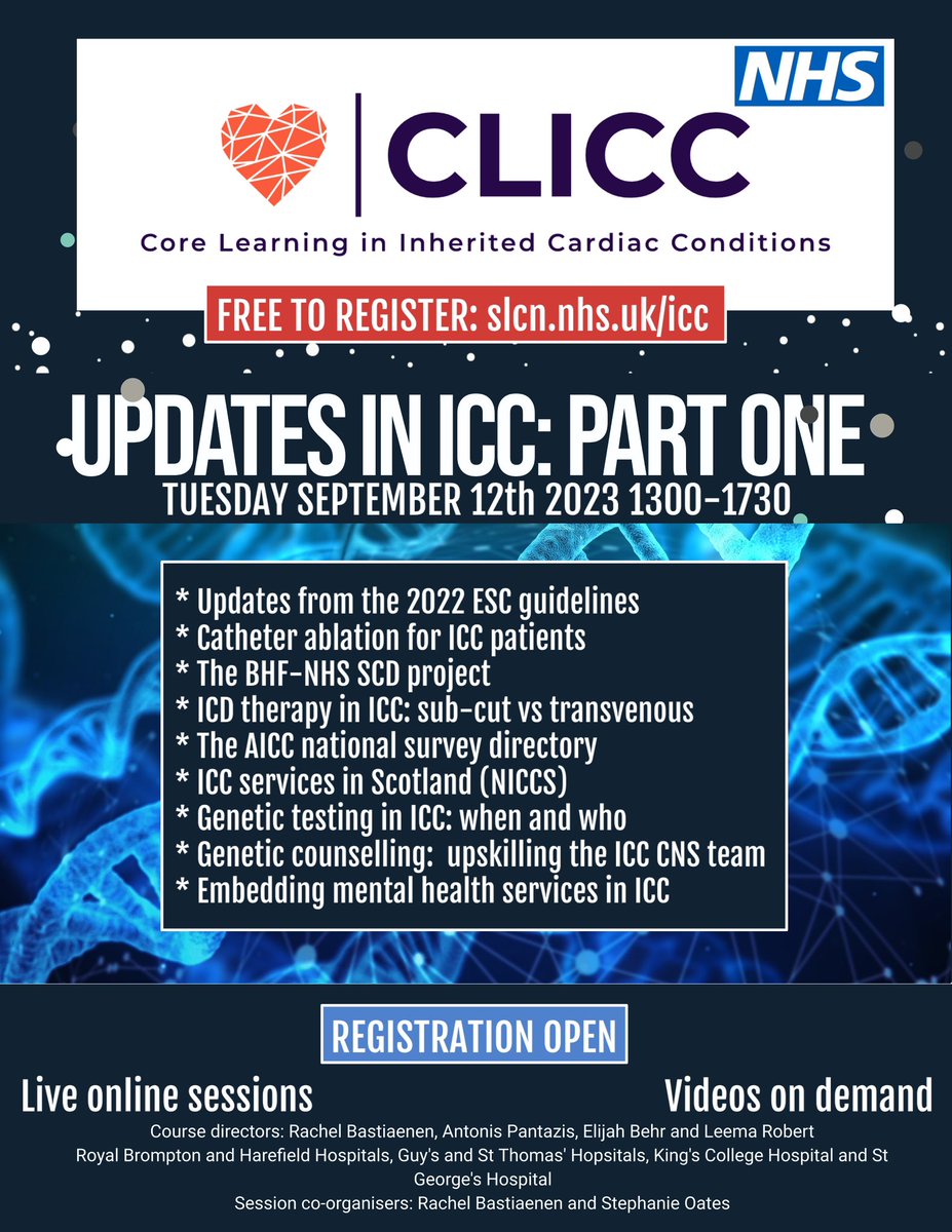 Join us for #CLICC 2023 Part One on Tuesday 12th September! Free to register slcn.nhs.uk/cardiac-odn/wo… @Chiara_Scrocco @manish2107 @JohnWhitaker20 @carolinecoats @2tbueser @elliemquinn @robert_leema @BehrElijah