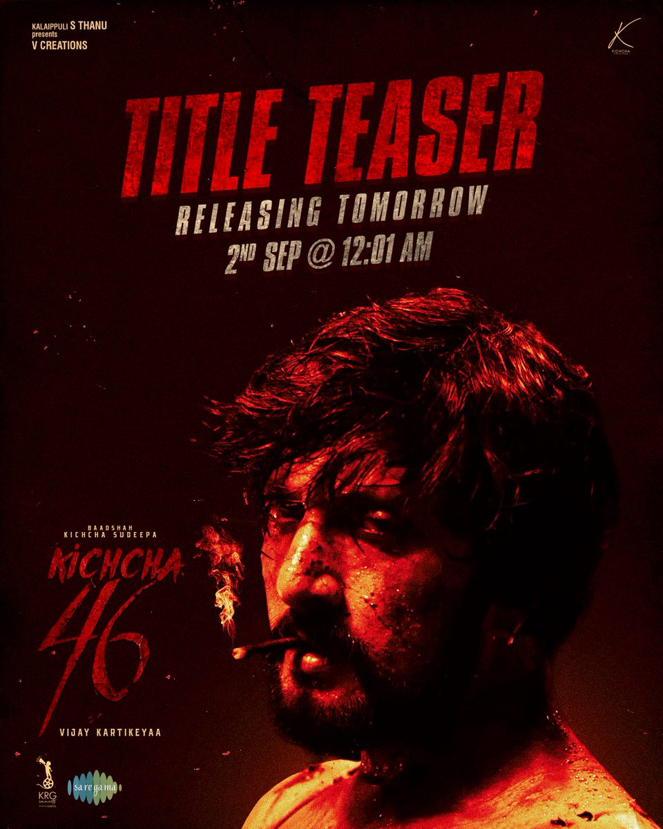 FilmyUniversal's tweet photo. #K46 Title teaser releasing on Sep 2nd at 00:01 (Sep 1st Midnight)

 #Kichcha46 @KicchaSudeep
#KicchaSudeep @theVcreations https://t.co/UJBGFApXbr