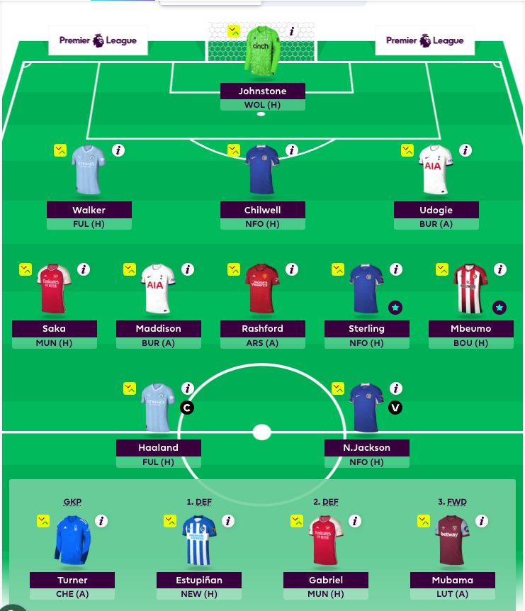 Tsuafpl's tweet photo. GW4...

Walker in for a few weeks to avoid the obvious Ruben choice.
Ode out for Sterling.
2m ITB incase i want to bring in Newcastle assets sooner (Trips)

Pretty happy as it stands for the few weeks ahead. https://t.co/nwSHol7BjJ