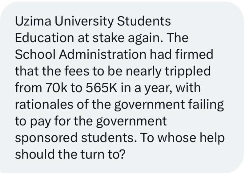omwambaKE's tweet photo. Is it true that Uzima University has increased University school Fees from 70k to 565k or I am seeing my own things? https://t.co/d0WvwRB82b