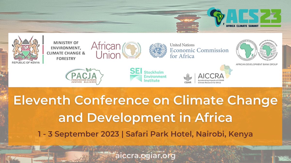 In 🇰🇪 Africa's climate agenda is in the spotlight!  
AICCRA is thrilled to collaborate with @Environment_Ke, @_AfricanUnion, @AfricanClimate, @ECA_OFFICIAL, @AfDB_Group, @PACJA1, and @SEIresearch as we kick off the 11th #CCDA2023 to shape Africa's future. #ClimateSmartAfrica🌍