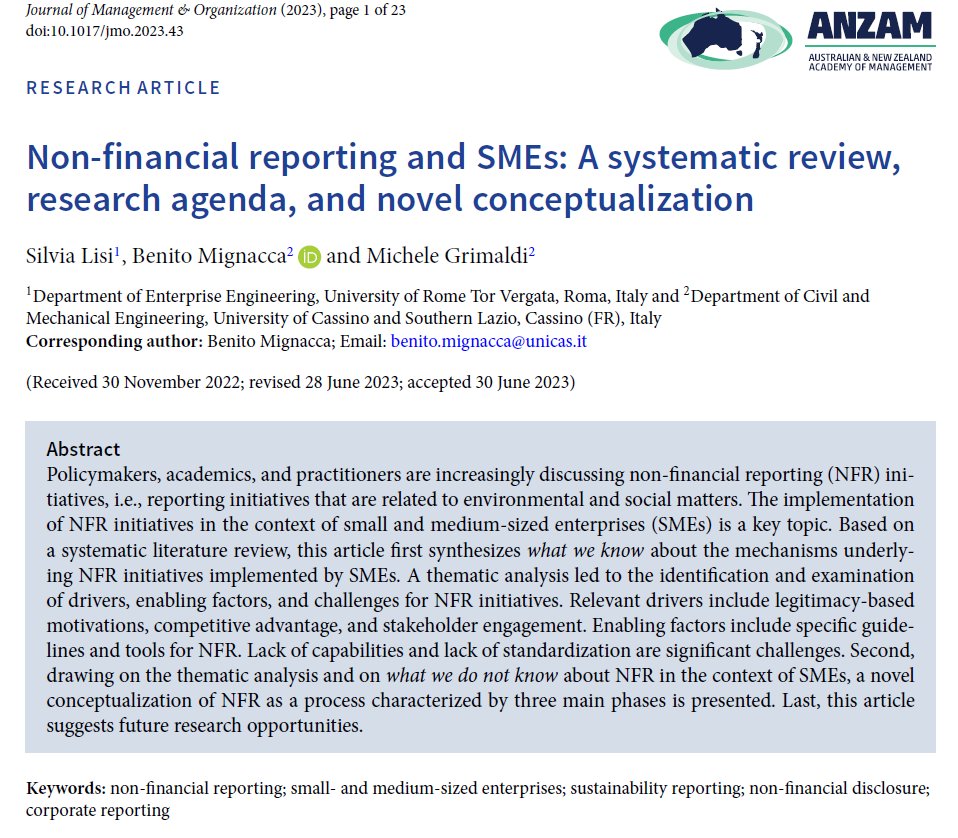 Benito Mignacca (@benitomignacca) on Twitter photo Our latest article synthesizes “what we know” about the mechanisms underlying NFR initiatives implemented by small and medium-sized enterprises #SMEs. Moreover, a novel conceptualization of NFR is presented doi.org/10.1017/jmo.20… <a href="/uni_cassino/">Università Cassino</a> <a href="/JMO_news/">Journal of Management & Organization</a> #sustainabilityreporting Our latest article synthesizes “what we know” about the mechanisms underlying NFR initiatives implemented by small and medium-sized enterprises #SMEs. Moreover, a novel conceptualization of NFR is presented doi.org/10.1017/jmo.20… <a href="/uni_cassino/">Università Cassino</a> <a href="/JMO_news/">Journal of Management & Organization</a> #sustainabilityreporting
