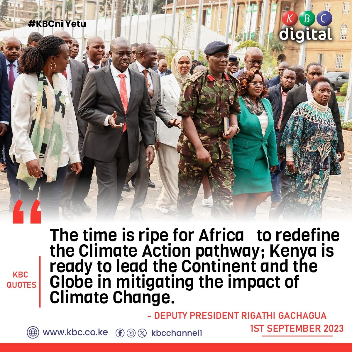KBCChannel1's tweet photo. "The time is ripe for Africa   to redefine the Climate Action pathway; Kenya is ready to lead the Continent and the Globe in mitigating the impact of Climate Change."
- Deputy President Rigathi Gachagua
#KBCniYetu ^RO https://t.co/9nFQctc6nl