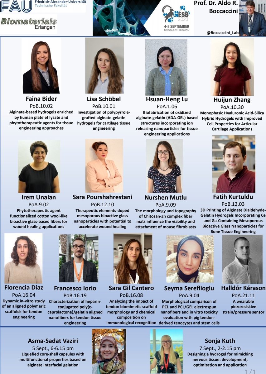 Counting down the days to ESB 2023! Find our poster at PoA 16.04 and rapid fire talk on Tuesday 5/9 at 12:00. Looking forward to meeting everyone there! 
<a href="/Boccaccini_Lab/">Biomaterials_Erlangen</a> <a href="/P4Fit/">P4_FIT</a>