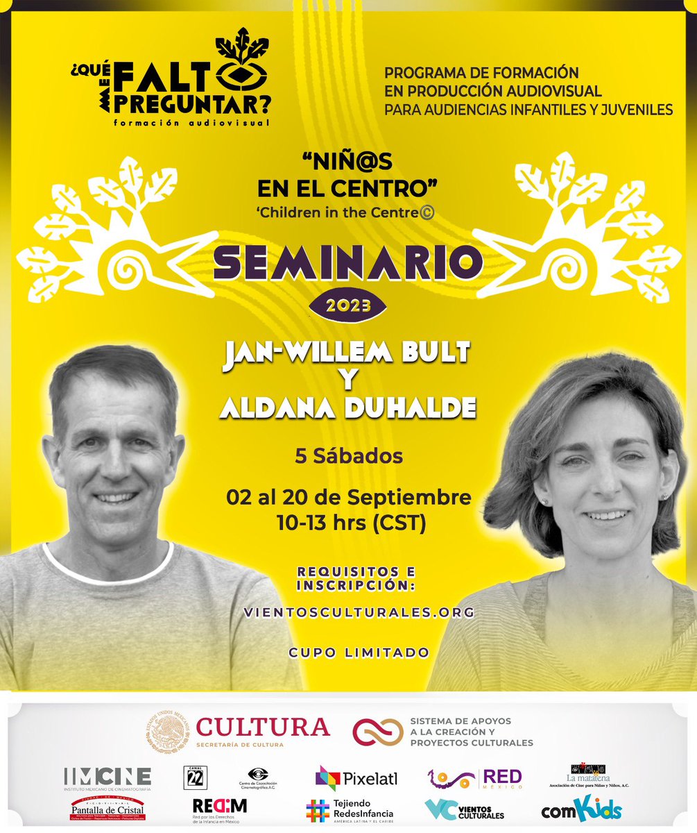 Tomorrow <a href="/JWB_9/">Jan-Willem Bult®</a> and <a href="/AldanaDuhalde10/">Aldana Duhalde</a> start an online series of 5 Saturday seminars in #México about #film &amp; #tv #creation, using the ‘Children in the Centre©’ philosophy.
#children #youth #media #education