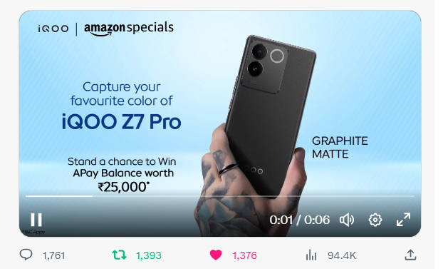 Hets2510's tweet photo. @amazonIN iQOO Z7 Pro : 
GRAPHITE MATTE 
#iQOOZ7ProOnAmazonSpecials 
#AmazonIndia 
#ContestsOnTwitter 
#Contest 
#contestalertindia 

Friends :
@AdaMarshall25 @wackattack6915 @JanZdunek7 @OllyGGs 
@paulo60md @Jamir73222923 @Kevin519111211 @Jstar505 @MythicalOgre https://t.co/QcxQDpdXeA