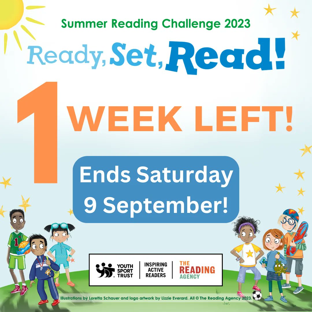 📣 The #SummerReadingChallenge ends on Sat 9 Sept. If your child hasn't completed the challenge yet, visit your local library so they can tell us about those final books. Completers will receive a medal & certificate & will be entered into the prize draw! buff.ly/3NSXgn9