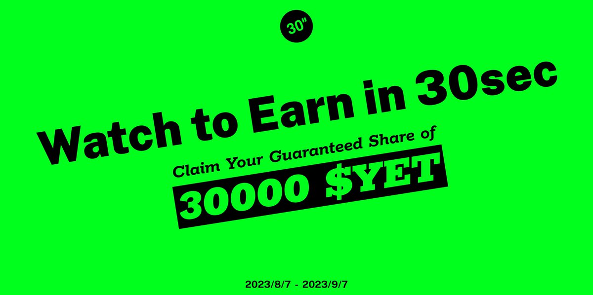 📢 TASKON 30000 $YET GIVEAWAY📢

Welcome new and old friends to join!

🎁 30000 $YET random drop for all participants
⏰ 7th August - 7th September

Task Platform: <a href="/taskonxyz/">TaskOn | Ultimate Web3 Community Growth Platform</a> 

Finish 5 tasks on TaskOn: taskon.xyz/campaign/detai…

Free Activate Code for new friends: VR7FJA5W