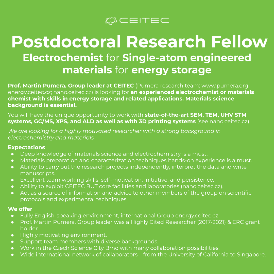 researchjobs_cz's tweet photo. An appealing #postdoc position at @CEITEC_Brno: #Postdoctoral #Research Fellow - #Electrochemist for Single-atom engineered materials for #energyStorage
More: https://t.co/rZQaA1mq6x
#electrochemistry #singleAtom #materialsScience #postdocjobs

CC: @CeitecNanoBioCF @PumeraGroup https://t.co/Dv5pXAaEVs