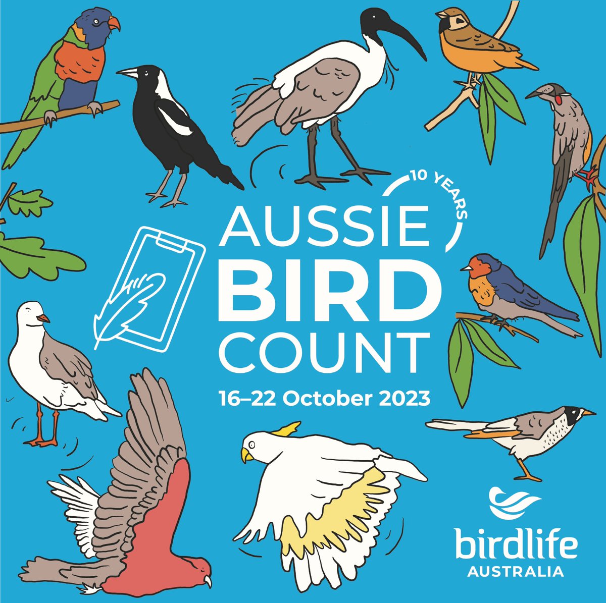 Save the date – the #AussieBirdCount is coming up and we can’t wait! The 2023 event will run from October 16‒22, and registrations are now open. Register today at aussiebirdcount.org.au and help us make the tenth Aussie Bird Count our biggest and best one yet!