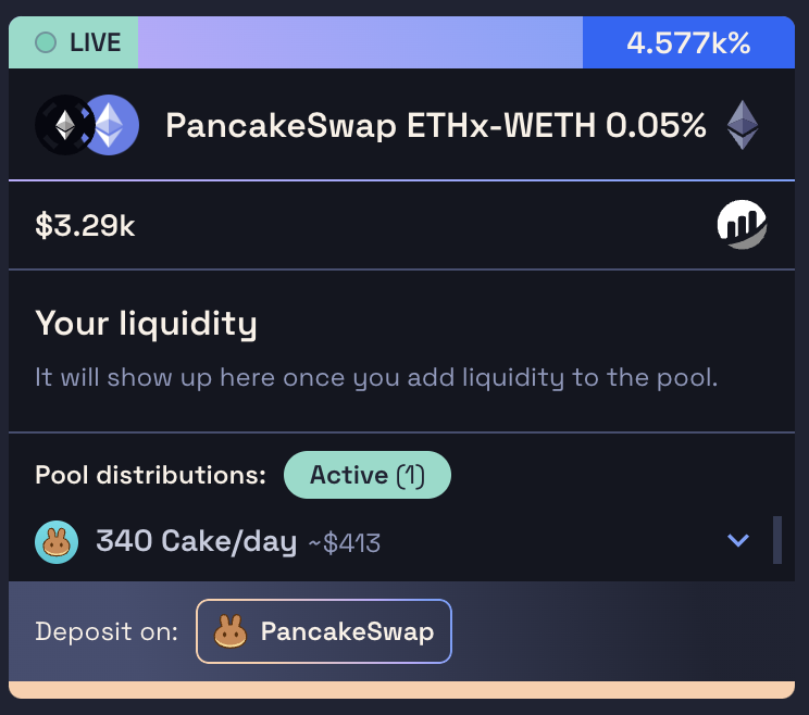 PancakeSwap's tweet photo. 🎉 LP rewards available on Merkl (@AngleProtocol) Ethereum!

🥞 Provide ETHx-ETH (0.05%) v3 LP, Earn CAKE

🌱 Seed liquidity on PancakeSwap, claim rewards on Merkl 👇

1️⃣ Seed here:
https://t.co/8Oo1QBREal

2️⃣ Claim here: https://t.co/OUZYOwdiIZ

🤔 Unsure? Read more below https://t.co/O784NPNJ7w