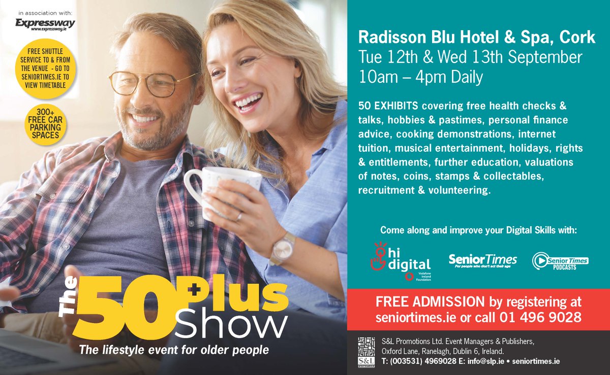 10 days to go to the 50 Plus Show in the Radisson Blu, Cork. Register for free admission at seniortimes.ie