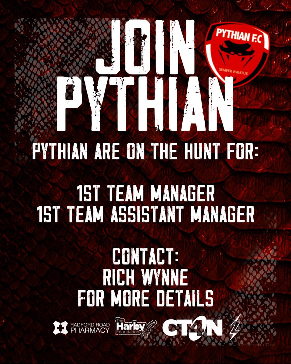 Pythian Football Club (@pythianfc) on Twitter photo RT please
Dm us if you know anyone or are interested <a href="/NottsSeniorLge/">Nottinghamshire Senior League</a> #ManagerNeeded #grassrootsfootball RT please
Dm us if you know anyone or are interested <a href="/NottsSeniorLge/">Nottinghamshire Senior League</a> #ManagerNeeded #grassrootsfootball