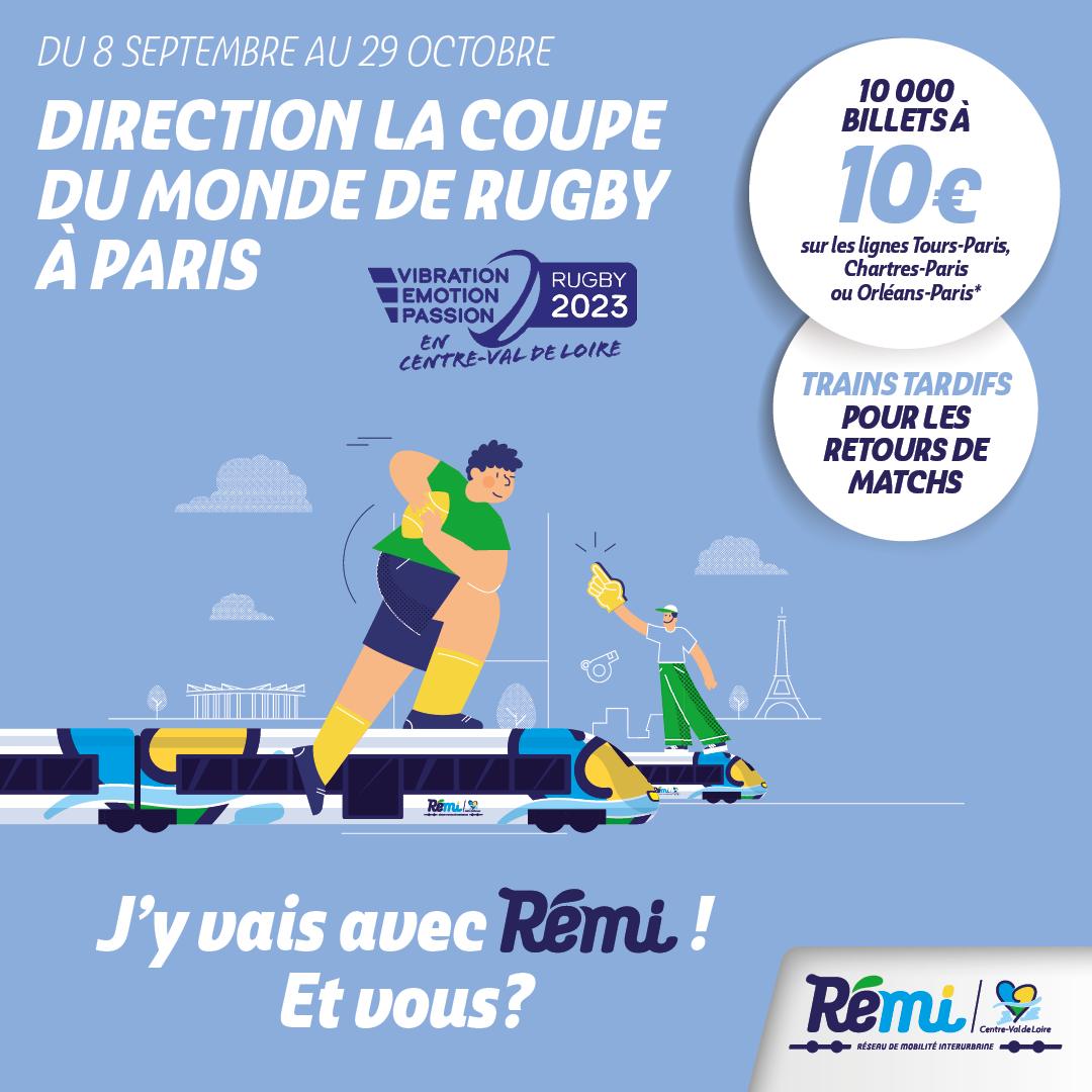 #Mobilité 💺 🏉 Du 8 septembre au 29 octobre profitez de 10 000 billets à 10€ pour vous rendre aux matchs de la Coupe du Monde de #Rugby @France2023 🏟 ➕ Des trains tardifs sont mis en place pour les retours de matchs 🌛 Détails et achat en ligne ↙️ rcvl.fr/RemiRugby