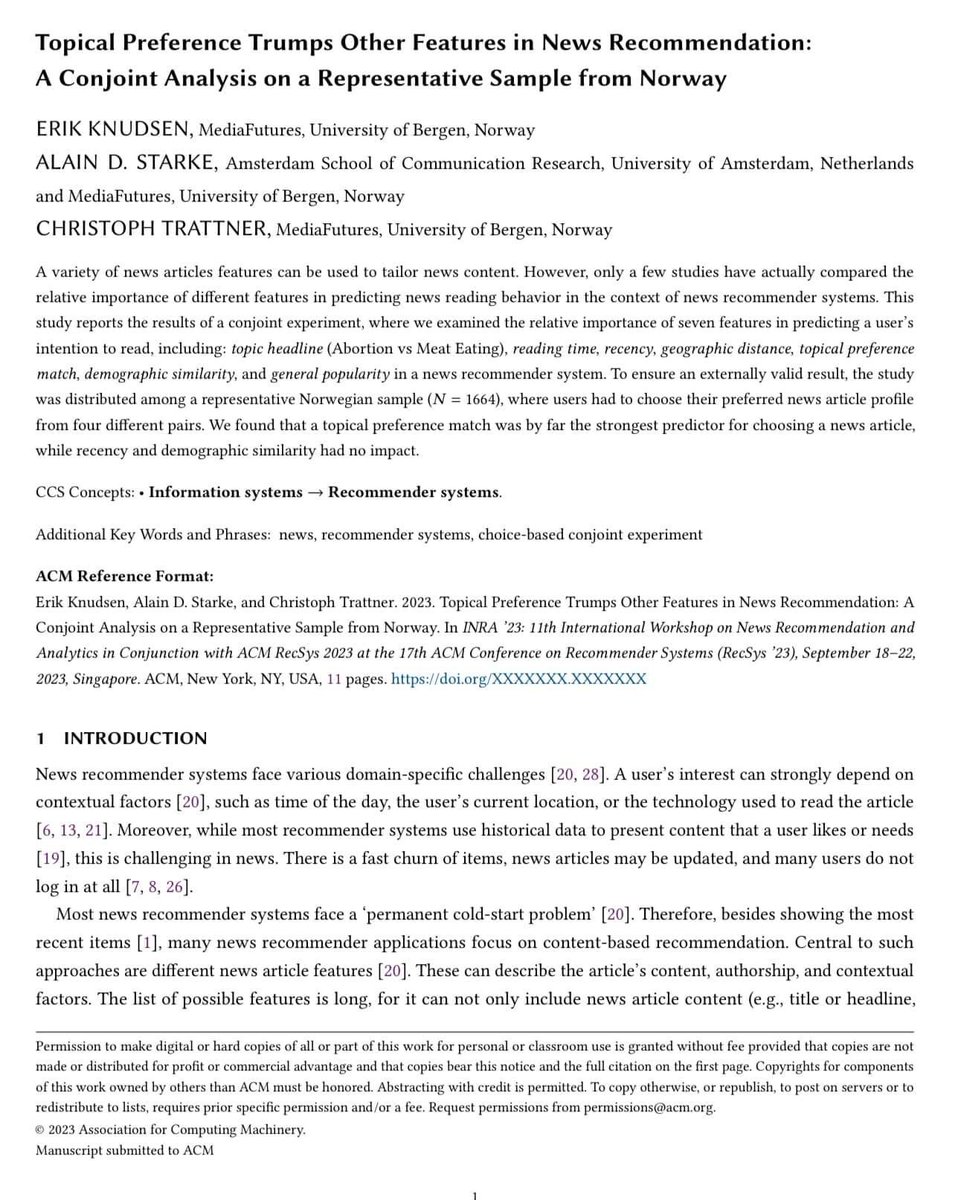 Alain Starke 🦙 (@alainstarke) on Twitter photo In 2011, <a href="/ChrisSnijdersNL/">Chris Snijders</a> taught me about conjoint analysis. And now,
𝐻𝑒𝑦, 𝑙𝑜𝑜𝑘 𝑎𝑡 𝑢𝑠. 𝑊ℎ𝑜 𝑤𝑜𝑢𝑙𝑑'𝑣𝑒 𝑡ℎ𝑜𝑢𝑔ℎ𝑡.
Proud to share work with <a href="/erik_knudsen/">Erik Knudsen</a> & <a href="/ctrattner/">Prof. Christoph Trattner</a> that will be presented at the <a href="/NewsRecWorkshop/">INRA</a>, part of <a href="/ACMRecSys/">ACM RecSys</a> #RecSys2023 In 2011, <a href="/ChrisSnijdersNL/">Chris Snijders</a> taught me about conjoint analysis. And now,
𝐻𝑒𝑦, 𝑙𝑜𝑜𝑘 𝑎𝑡 𝑢𝑠. 𝑊ℎ𝑜 𝑤𝑜𝑢𝑙𝑑'𝑣𝑒 𝑡ℎ𝑜𝑢𝑔ℎ𝑡.
Proud to share work with <a href="/erik_knudsen/">Erik Knudsen</a> & <a href="/ctrattner/">Prof. Christoph Trattner</a> that will be presented at the <a href="/NewsRecWorkshop/">INRA</a>, part of <a href="/ACMRecSys/">ACM RecSys</a> #RecSys2023