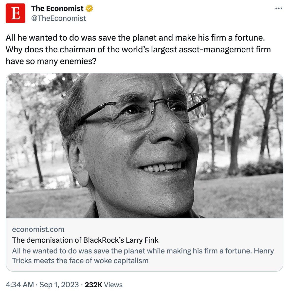 disclosetv's tweet photo. NEW - Larry Fink, the face of "woke capitalism" and the Chairman of BlackRock wants to "save the planet" in order to "make a fortune" for himself and his firm. https://t.co/OtmyEgbozq