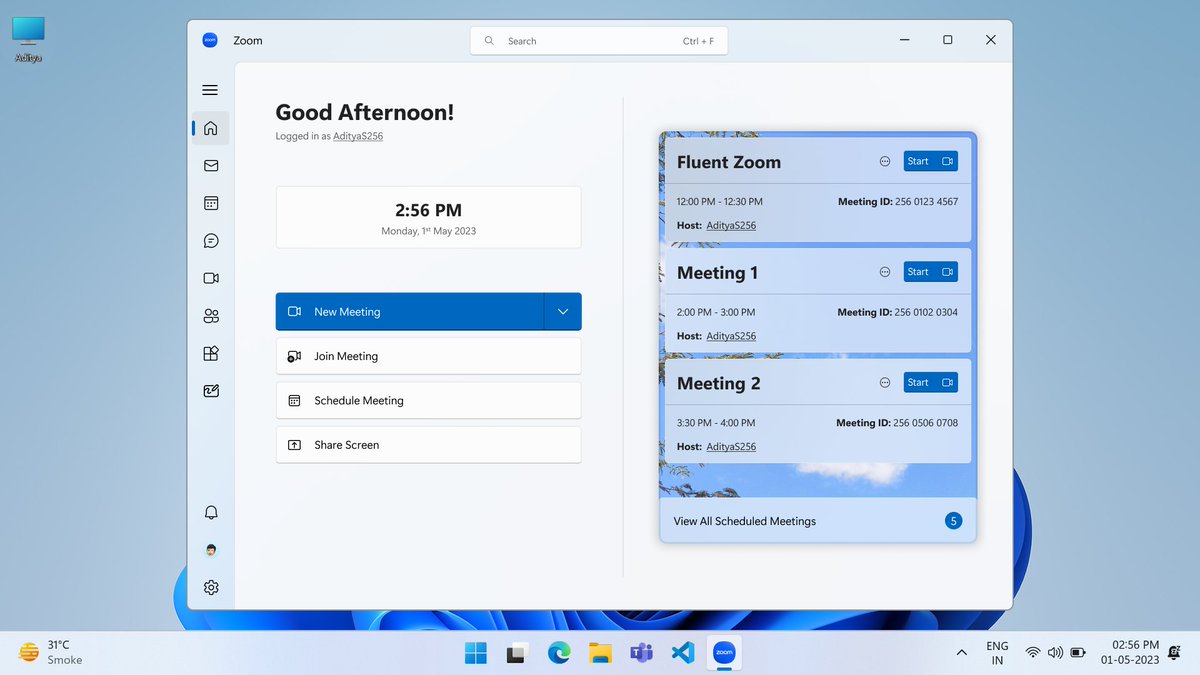 AdityaS256's tweet photo. Zoom with a Touch of Fluent Design
#FluentDesign #FluentFriday #Windows #Windows11 #Zoom https://t.co/IvvEy3fILq