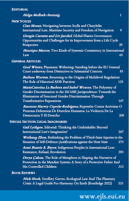 EJLS_eui's tweet photo. 📢#Publicationalert! Issue 15(1) of the EJLS is out! It is #openaccess as always and this version contains a wealth of interesting articles on #maritimelaw, #plasticpollution #fragmentation #CJEU #ADR #Gender and #imaginaries! 👉https://t.co/P6NVgKK7OF https://t.co/DHIR5egvPe