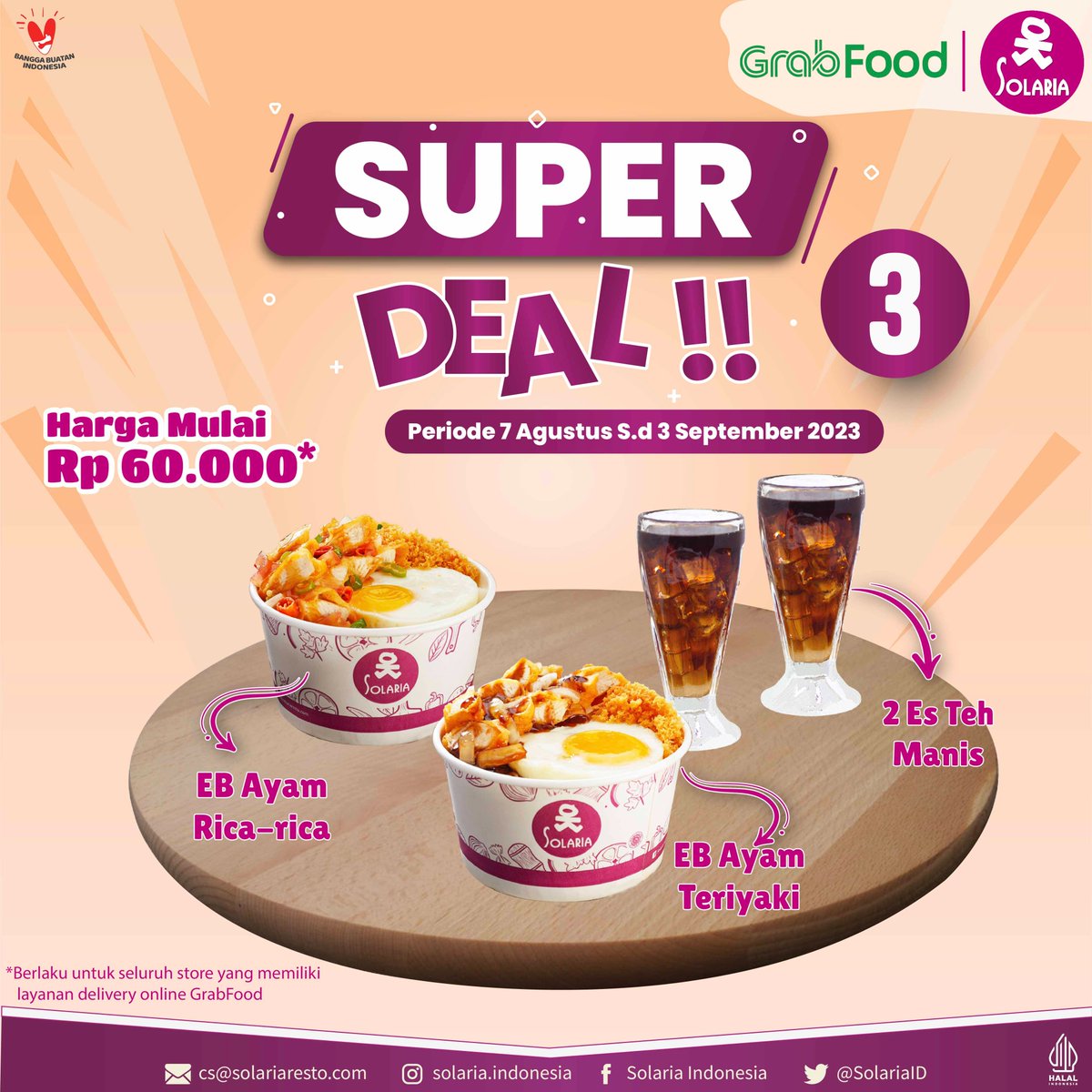 SolariaID's tweet photo. #Solarians mau ngingetin aja nih kalau  PAKET SUPERDEALS sebentar lagi berakhir loh. Kapan lagi bisa nikmatin makanan termasuk minuman kan? 
. 
Yang belum cobain buruan pesen di solaria terdekat ya!
.
*S&amp;K berlaku
*Hanya berlaku di GrabFood
*Periode 7 Agustus s.d 3 September 2023 https://t.co/TD8v7YxUZD
