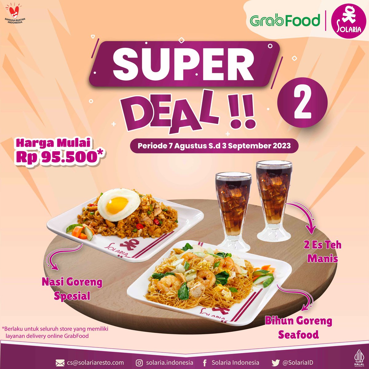 SolariaID's tweet photo. #Solarians mau ngingetin aja nih kalau  PAKET SUPERDEALS sebentar lagi berakhir loh. Kapan lagi bisa nikmatin makanan termasuk minuman kan? 
. 
Yang belum cobain buruan pesen di solaria terdekat ya!
.
*S&amp;K berlaku
*Hanya berlaku di GrabFood
*Periode 7 Agustus s.d 3 September 2023 https://t.co/TD8v7YxUZD