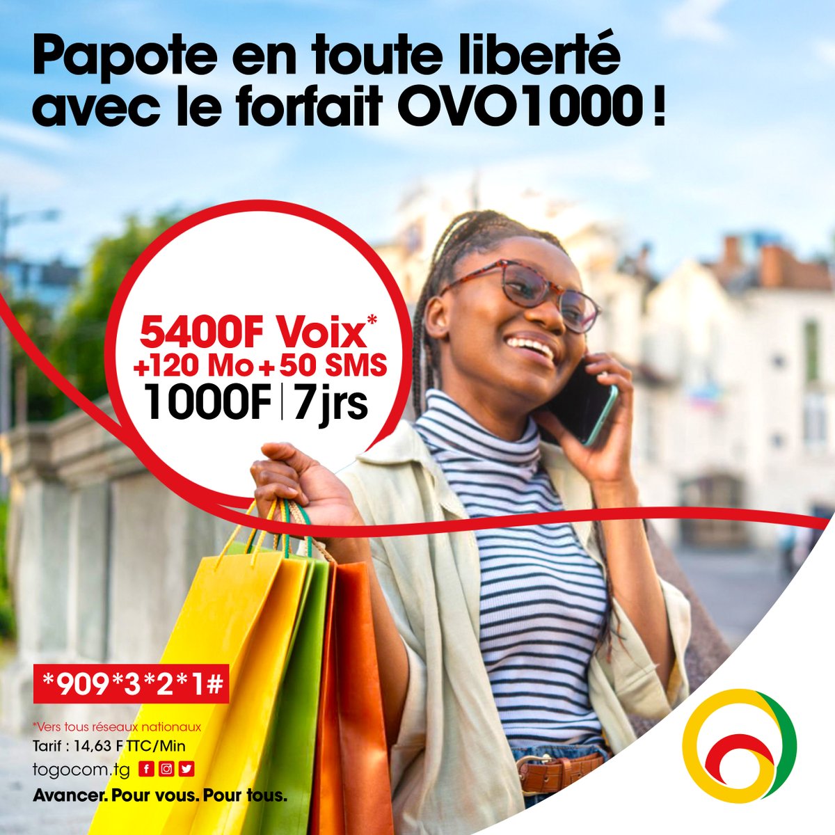 YasTogo's tweet photo. Opte pour le forfait Ovo1000 qui t’offre 5400 F vers tous les réseaux nationaux, 50 SMS et 120 Mo de données internet, à 14,63 F TTC/Min.😉

Ce forfait est valable pendant 7 jours.
Compose rapidement le *909*3*2*1# et profite ! 😎

#ForfaitsTogocom #ForfaitMixte #Togocom https://t.co/1yxVC8vqMl