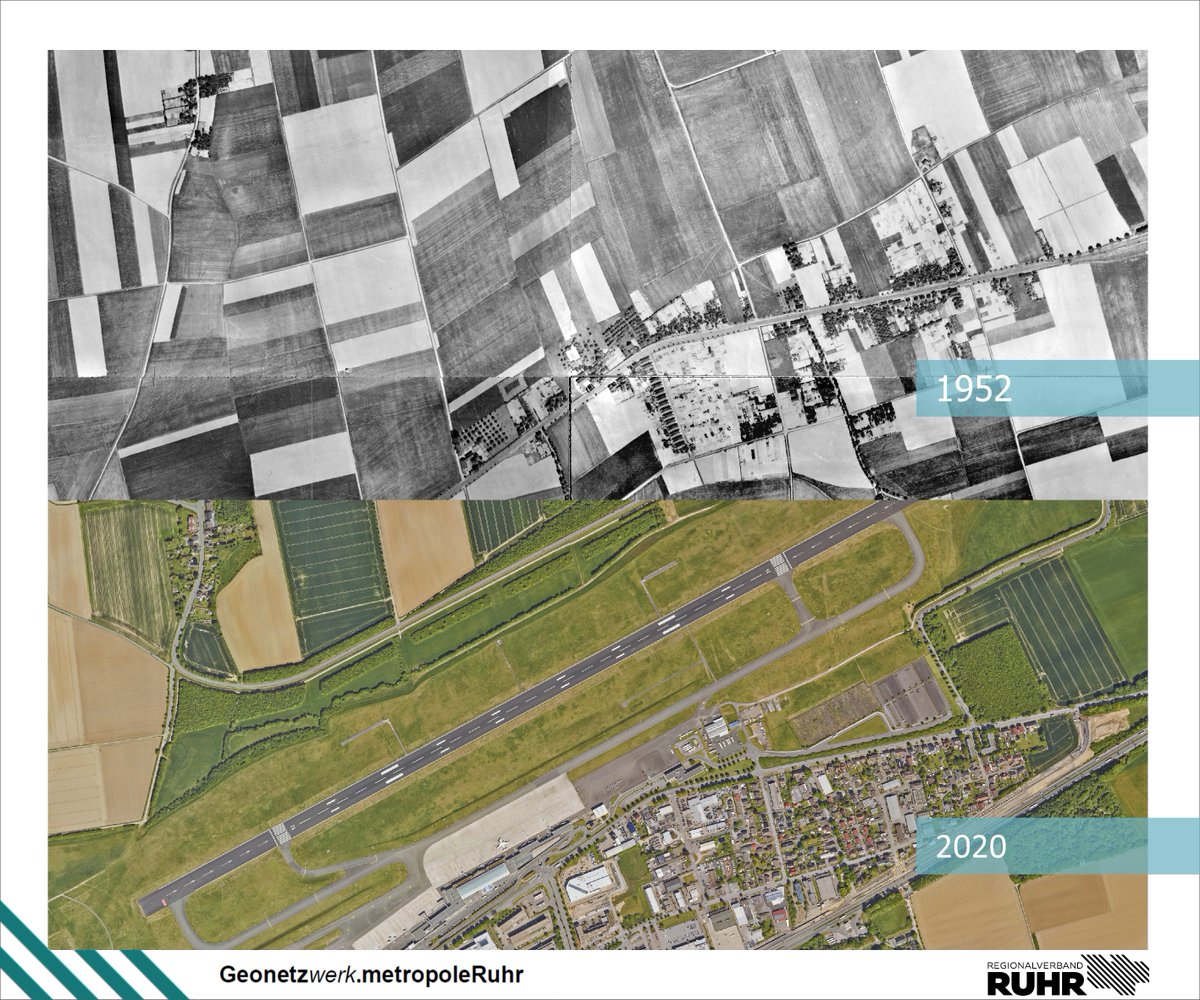 Unser zeitlicher #Luftbild Vergleich reicht heute sehr weit in die Vergangenheit zurück .. 🛬 ➡️Mehr entdecken luftbilder.geoportal.ruhr @rvr_ruhr @stadtdortmund @DortmundAirport #Luftbild #Flughafen #Dortmund