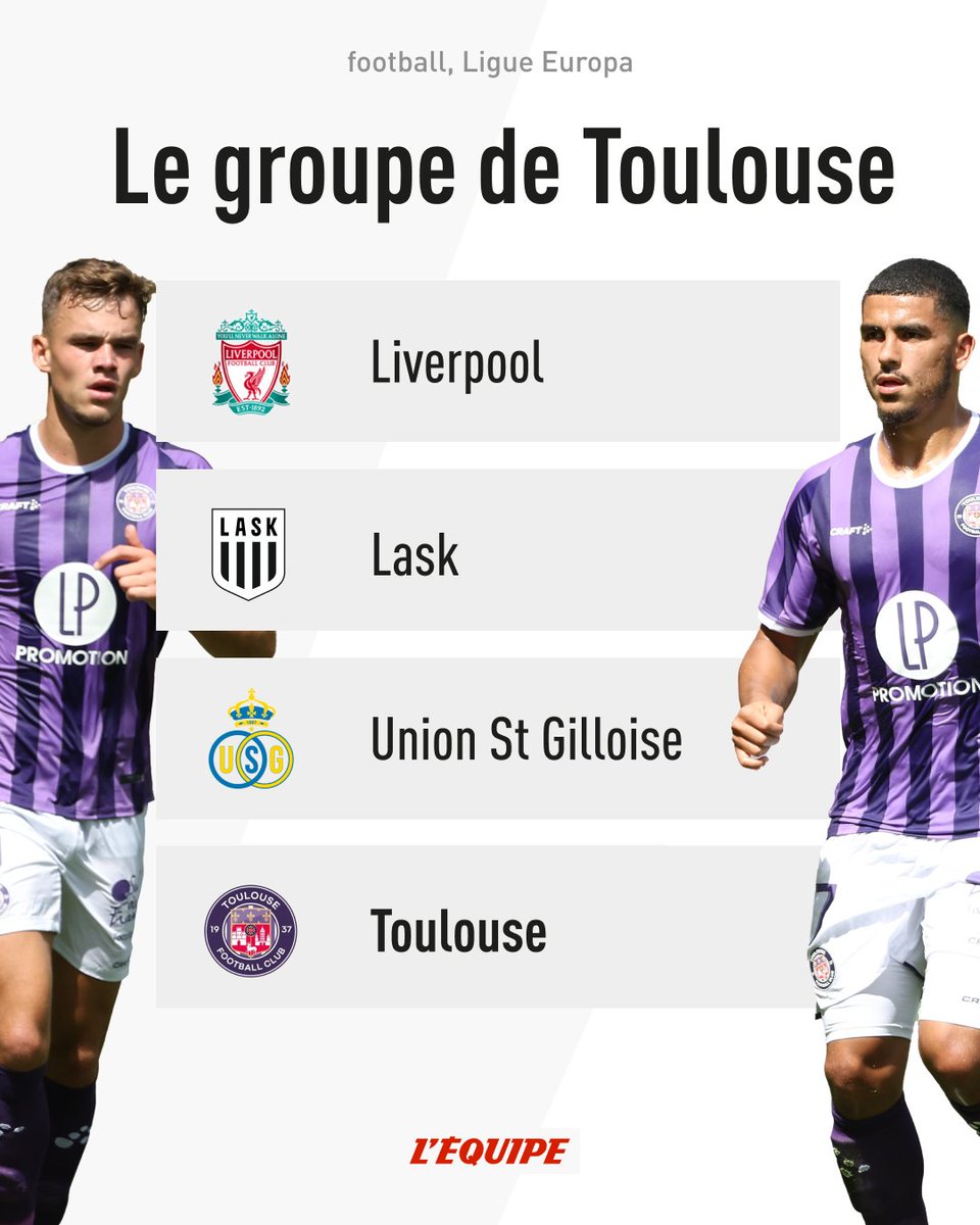 L'ÉQUIPE (@lequipe) on Twitter photo Toulouse affrontera Liverpool, Lask et l’Union St Gilloise en Europa League Toulouse affrontera Liverpool, Lask et l’Union St Gilloise en Europa League