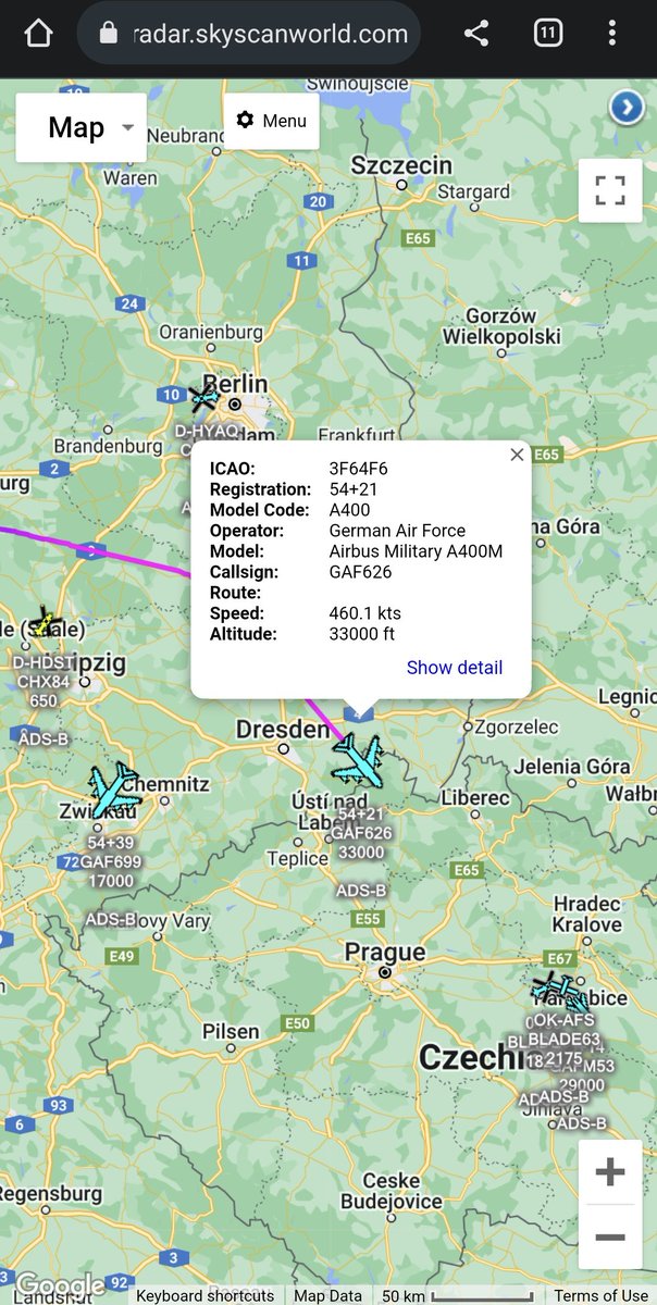 scan_sky's tweet photo. Few More German Air Force ๐ฉ๐ช Airframes Heading To Malacky Air Base ๐ธ๐ฐ For #SIAF2023.
Tornado IDS - 45+14 - #GAFM53 - Departed From Schleswig Air Base ๐ฉ๐ช
Airbus A400M - 54+21 - #GAF626 - Departed From Wunstorf Air Base ๐ฉ๐ช https://t.co/xB4D64XfKo