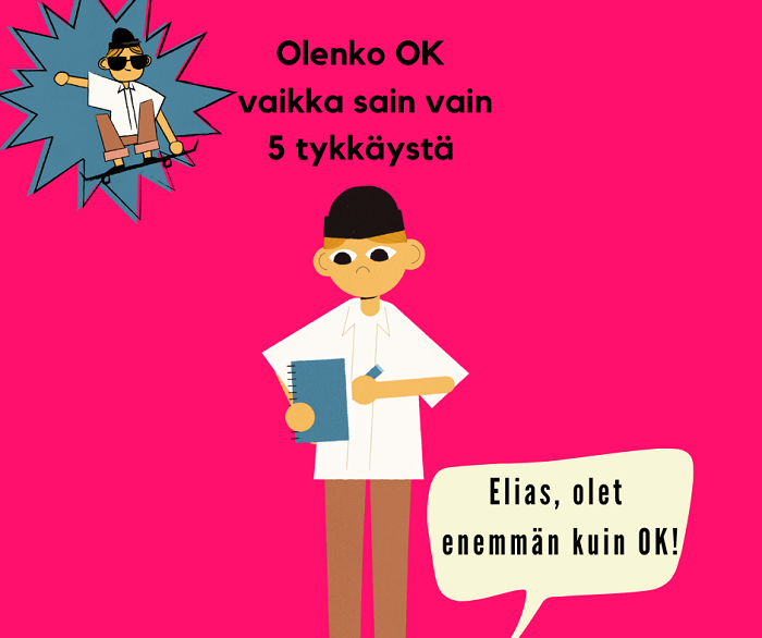 Todista nuorelle, ettei somessa tarvitse esittää. Nuori riittää somessakin omana itsenään. Hyvää nettielämää -animaatiot ja tehtävät eri-ikäisille löydät Mediataitokoulusta.
mediataitokoulu.fi/tehtavat/netti…