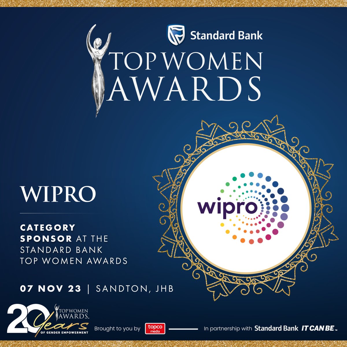 SBTopWomen's tweet image. We are excited to announce that @Wipro Limited is a category sponsor for the 20th Annual Standard Bank Top Women Awards! ✨

Start your awards journey here: hubs.ly/Q020V2Tl0

#SBTopWomen #SBTopWomenAwards #RiseAboveTheNoise #TopcoMedia #StandardBank #ItCanBe #Wipro