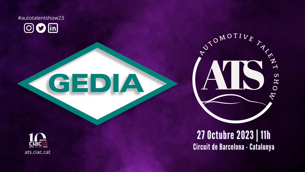 CIACnews's tweet photo. 💥#Gedia! Nou patrocinador de l'Automotive Talent Show 2023!! 🔝.
#GEDIA produeix conjunts metàl·lics soldats per a la indústria de l'automoció. A més a més, l'empresa disposa d'un taller propi de disseny i construcció d'utillatges (matrius d'estampació) 👏🙌.
#AutoTalentShow23 https://t.co/b7YBHt9a72