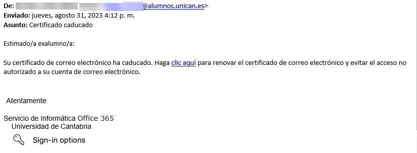 sdei_UC's tweet photo. Ayer muchos alumnos de @unican recibieron un correo fraudulento para el robo de sus credenciales. Las personas somos la primera barrera contra la ciberdelincuencia. Consulta https://t.co/fE2l0OThIT y por favor #NoPiques https://t.co/zEPMiQjwW0