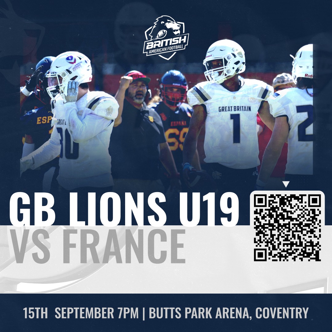 BAFAOfficial's tweet photo. Watch the Great Britain Lions live in action 🇬🇧

Join us to kick off #BritbowlXXXV weekend on Friday 15 September as the Great Britain U19s take on France at Butts Park Arena 🏟

Get your tickets now at: https://t.co/J3Es5dIYPW

#BritishAmericanFootball #Britball 
@CoventryRugby https://t.co/mCAvzdgrHN
