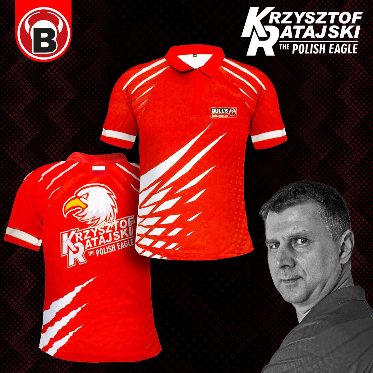 🇵🇱 Spread your wings 🦅

 The brand new darts shirt of Krzysztof Ratajski is out now!

#BullsDarts #Darts #DartShop #DartsNews #Darten #DartsLive #DartsofInstagram #DartSide #BULLSRelease #DartShop #DartsofGermany #BullsTeam #thepolisheagle #dartspoland #Ratajski