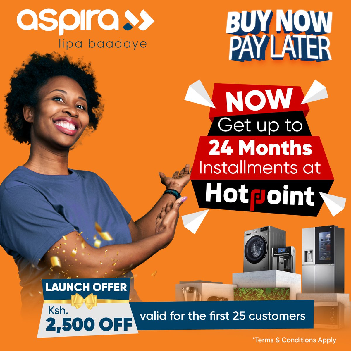 🛒 Visit Hotpoint Sarit Centre on the launch day and take advantage of:
✨ Exclusive 24-month instalment plan for all your purchases.
✨ Instant ownership – Take your items home as you pay!