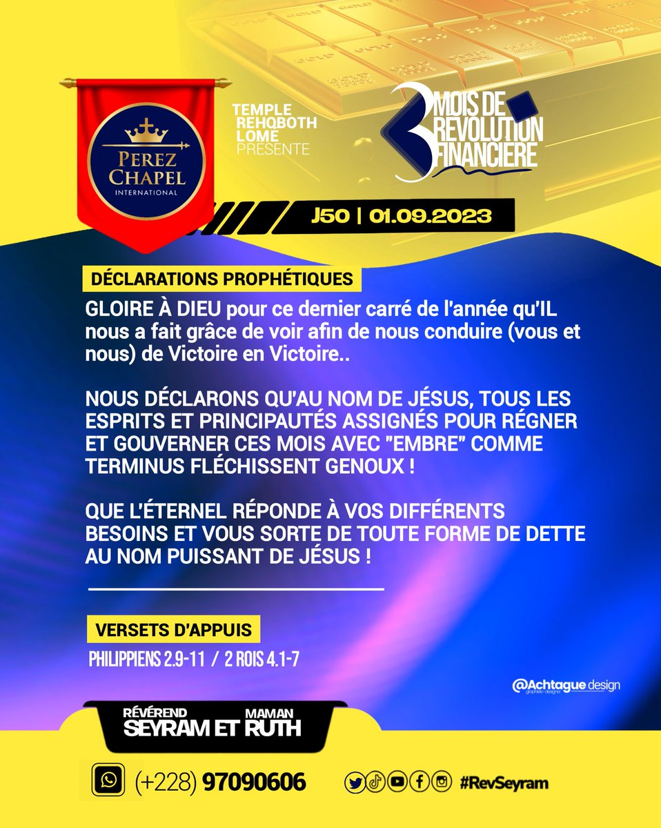RevSeyram's tweet image. J50 | #3Mois de 
#RevolutionFinanciere 
#Meditation #DeclarationsProphetiques #PCIRehobothLome 
#RevSeyram et #MamanRuth