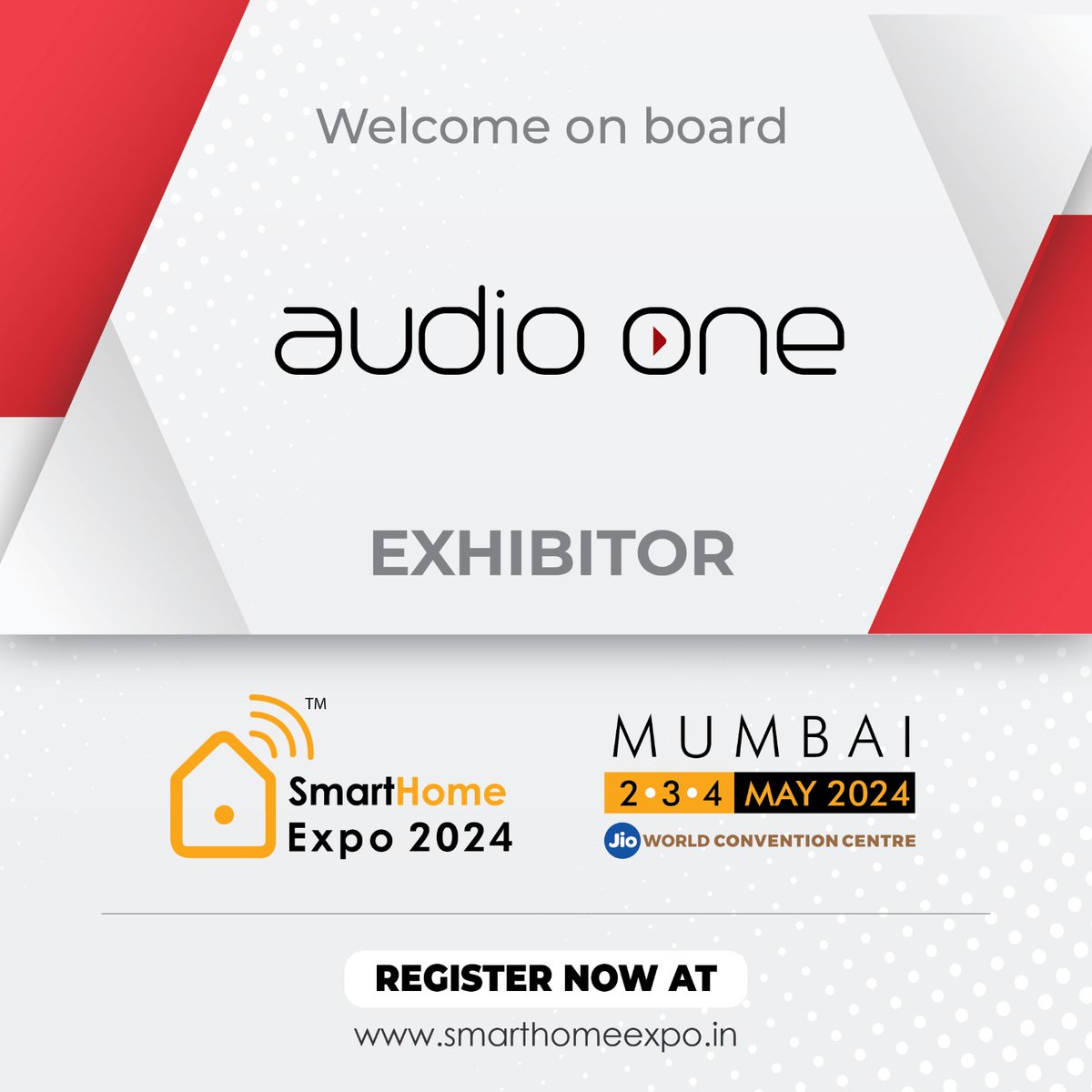 expo_smart's tweet image. We are pleased to welcome #AudioOne on board for the 5th Edition of Smart Home Expo , which will take place on May 2-4 ,2024 at the Jio World Convention Centre, Mumbai

Register free to get your visitor pass in advance - lnkd.in/gQcPus8F